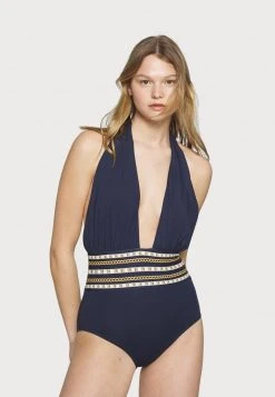 MICHAEL Michael Kors Damen CHAIN BORDER CROSS FRONT HALTER ONEPIECE - Badeanzug - Navy