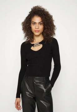 MICHAEL Michael Kors Damen CHAIN CUT OUT CROP - Strickpullover - Black