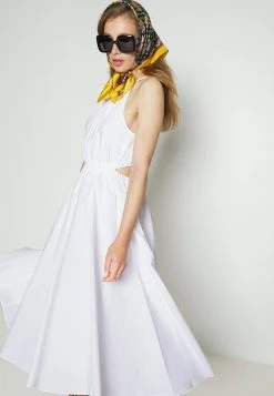 MICHAEL Michael Kors Damen HALTER MIDI DRESS - Freizeitkleid - White -MICHAEL Michael Kors Geschäft d163af6a5a8844b1a5d7bed3663f7908